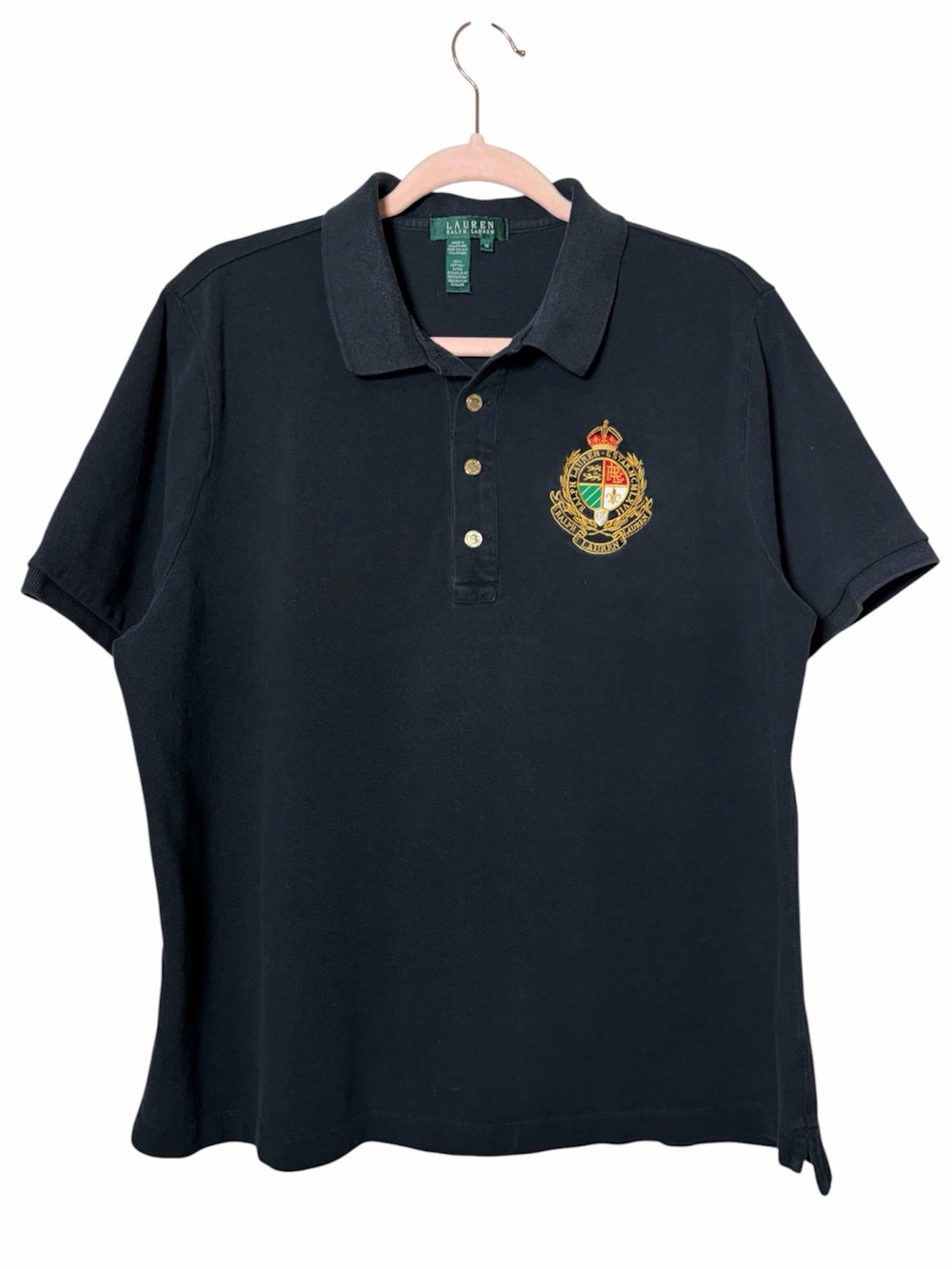 Lauren Ralph Lauren Black Crest Polo Shirt Short Sleeve Gold Accent Size 1X